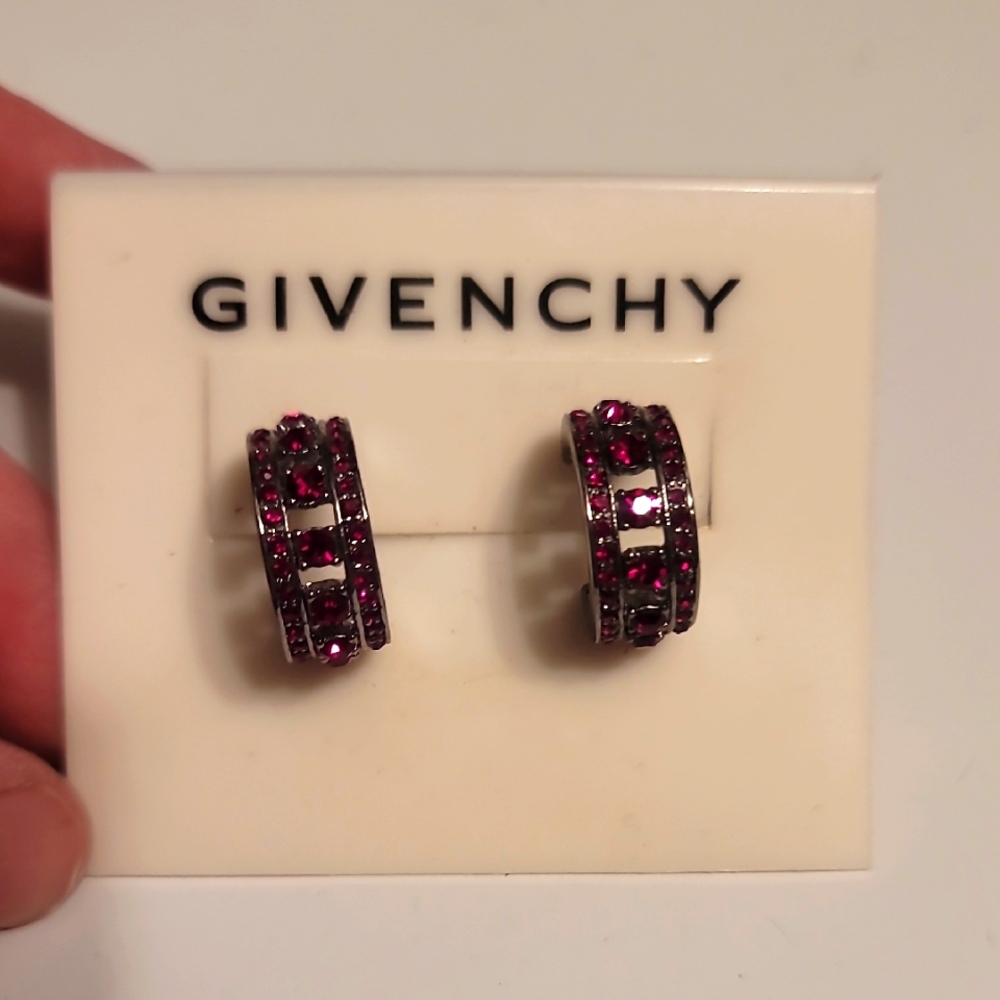 NWT Vintage Givenchy Ruby Hoop Earrings